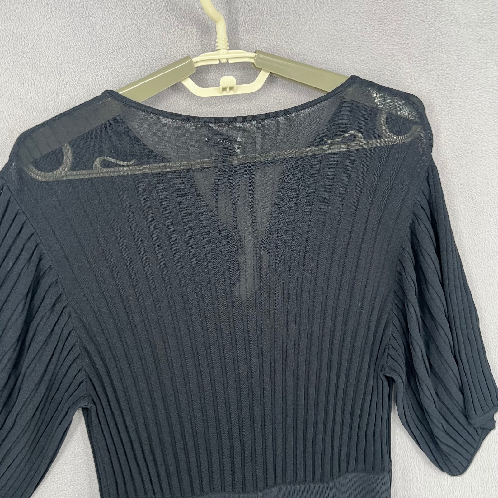 Scanlan Theodore Dress Womens Medium Black Pleated Tie Knit Ruffle Frill Navy