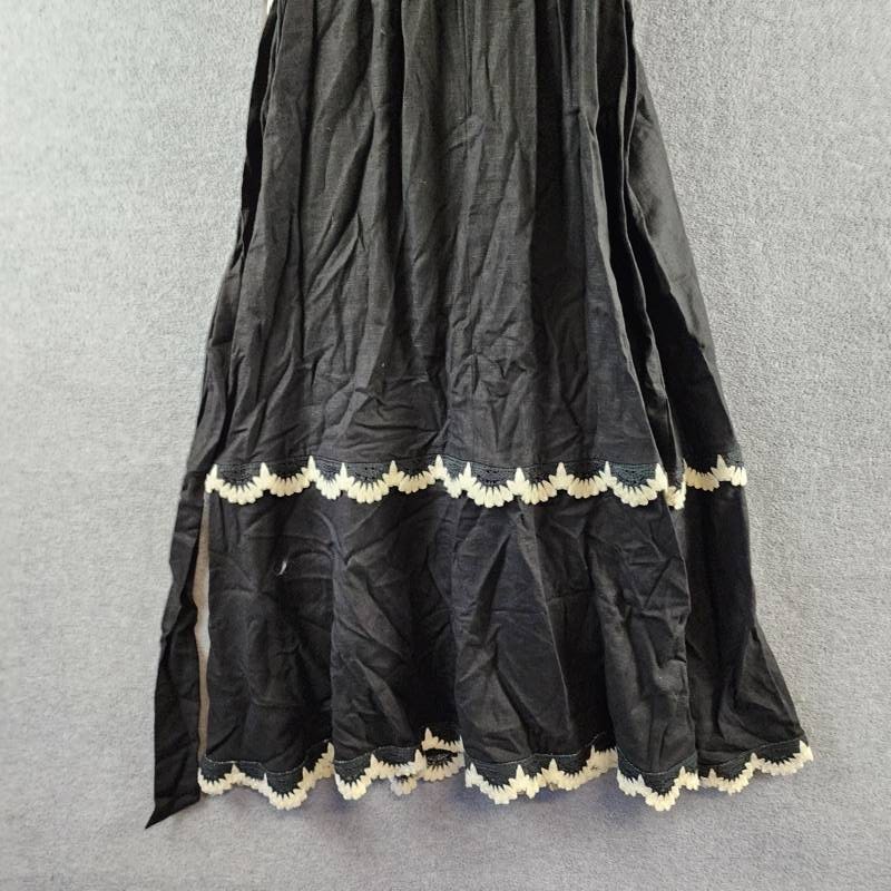 Eliza J Beaded-Strap Contrast-Trim Halter MIDI Dress Women’s 6 Black Linen Blend