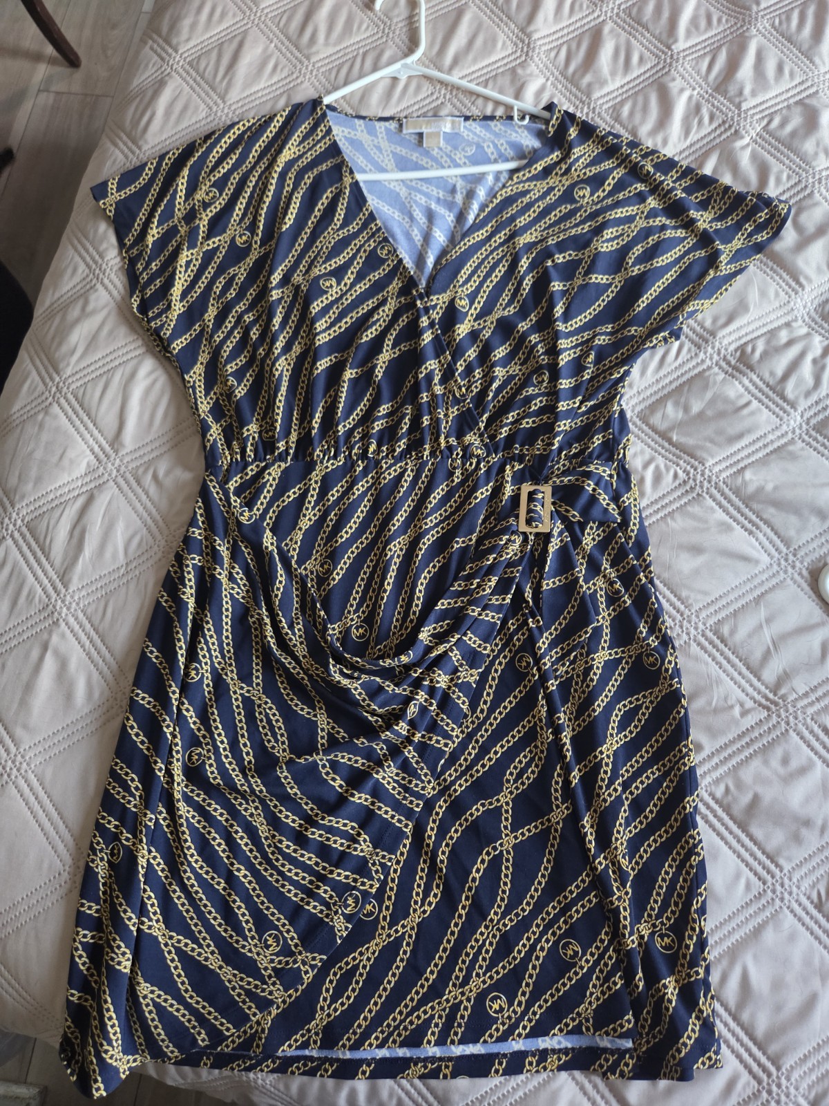 Michael Kors Women’s chain link wrap Dress in tile blue Size Large NWT