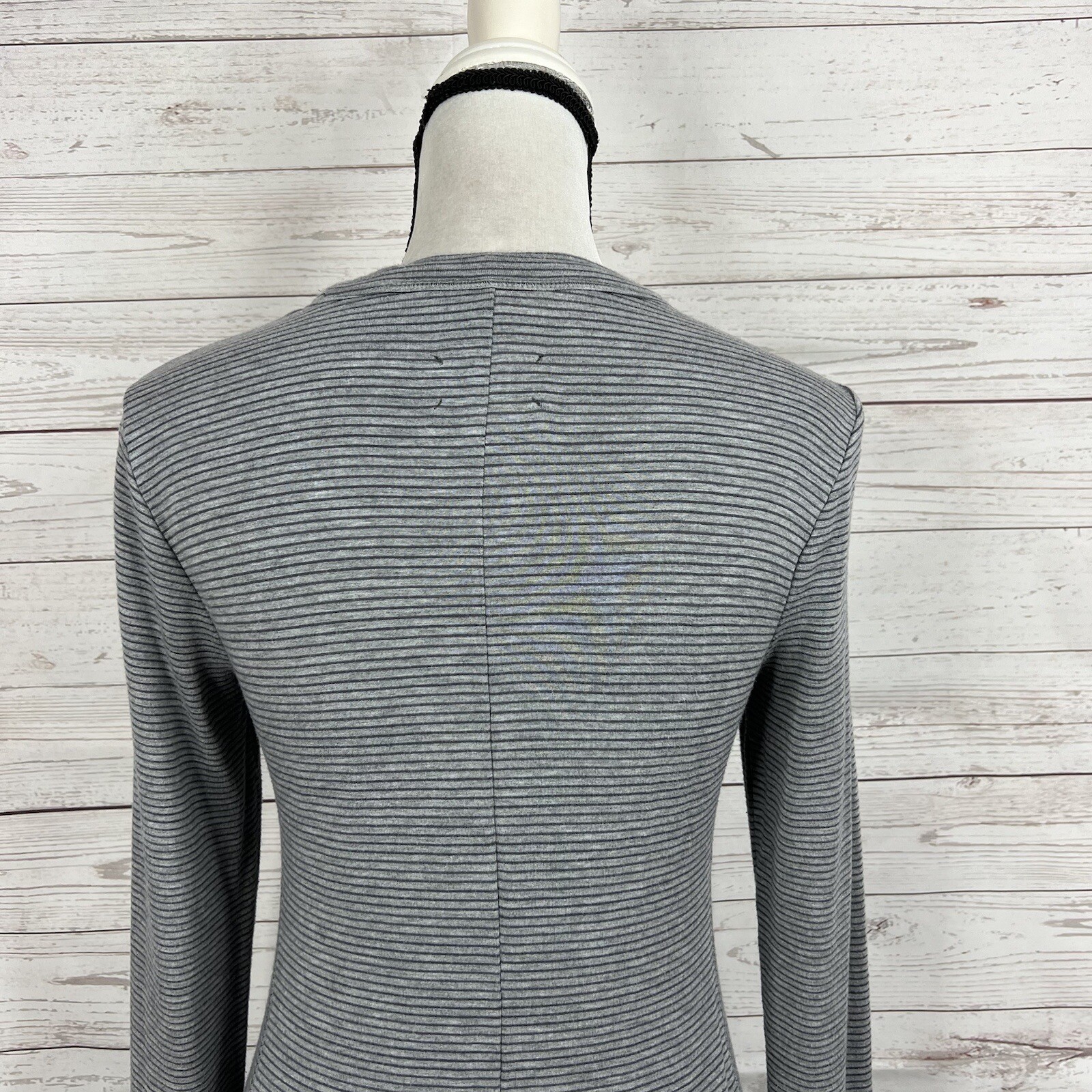Lou & Grey Womens Mini Sheath Dress Size Small Gray Striped Long Sleeve