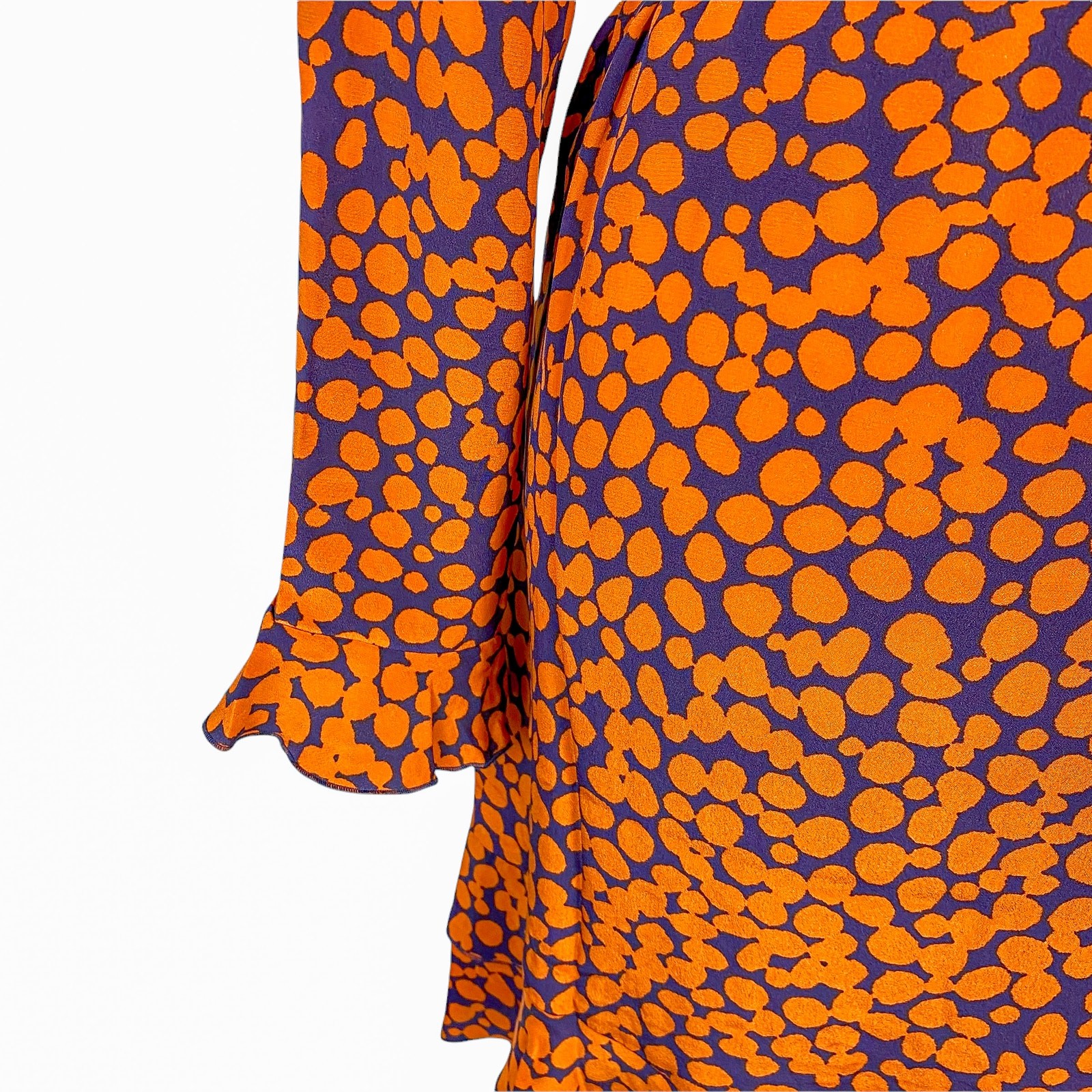 Anine Bing Paloma 100% Silk Spotted Print Ruffle Dress Harvest Navy Size XS