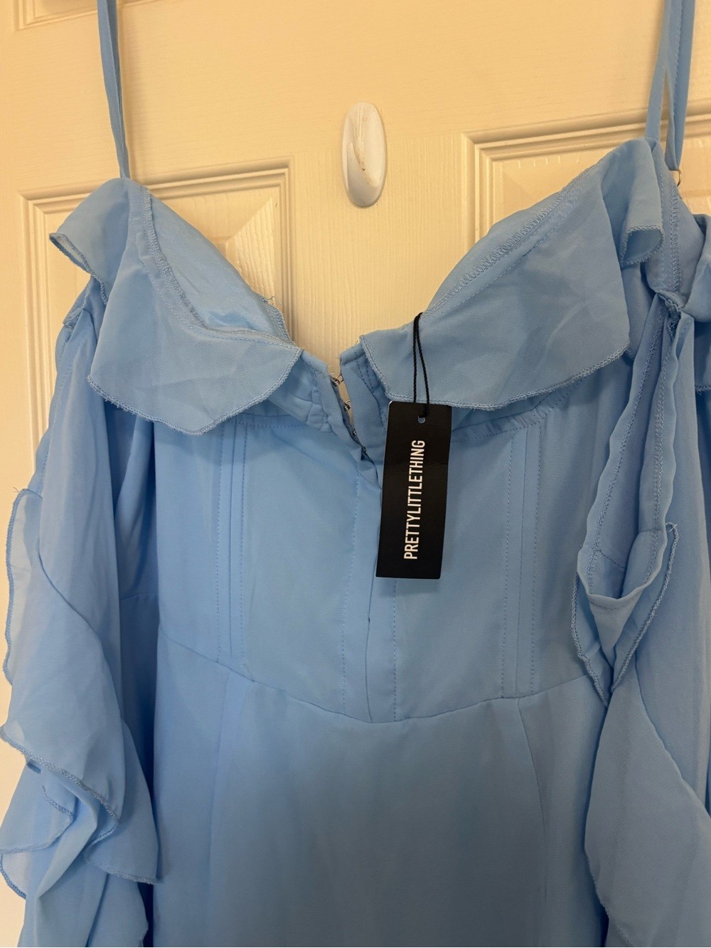 PrettyLittleThing Dusty Blue Ruffle Sleeve Midi Dress – Size US 12 / UK 16