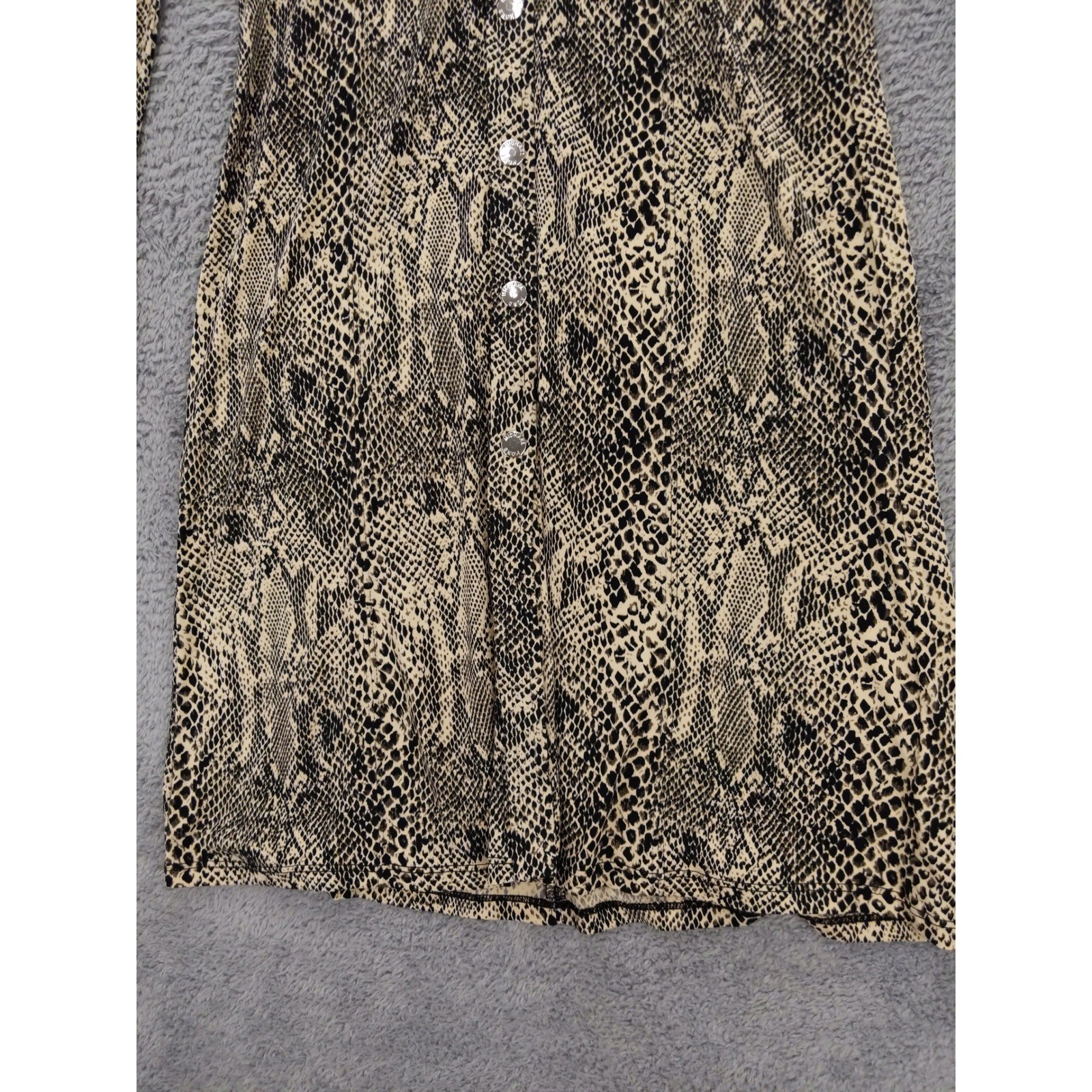 Michael Kors Snake Print Button Front Shirt Dress Long Sleeve Pockets Petite P