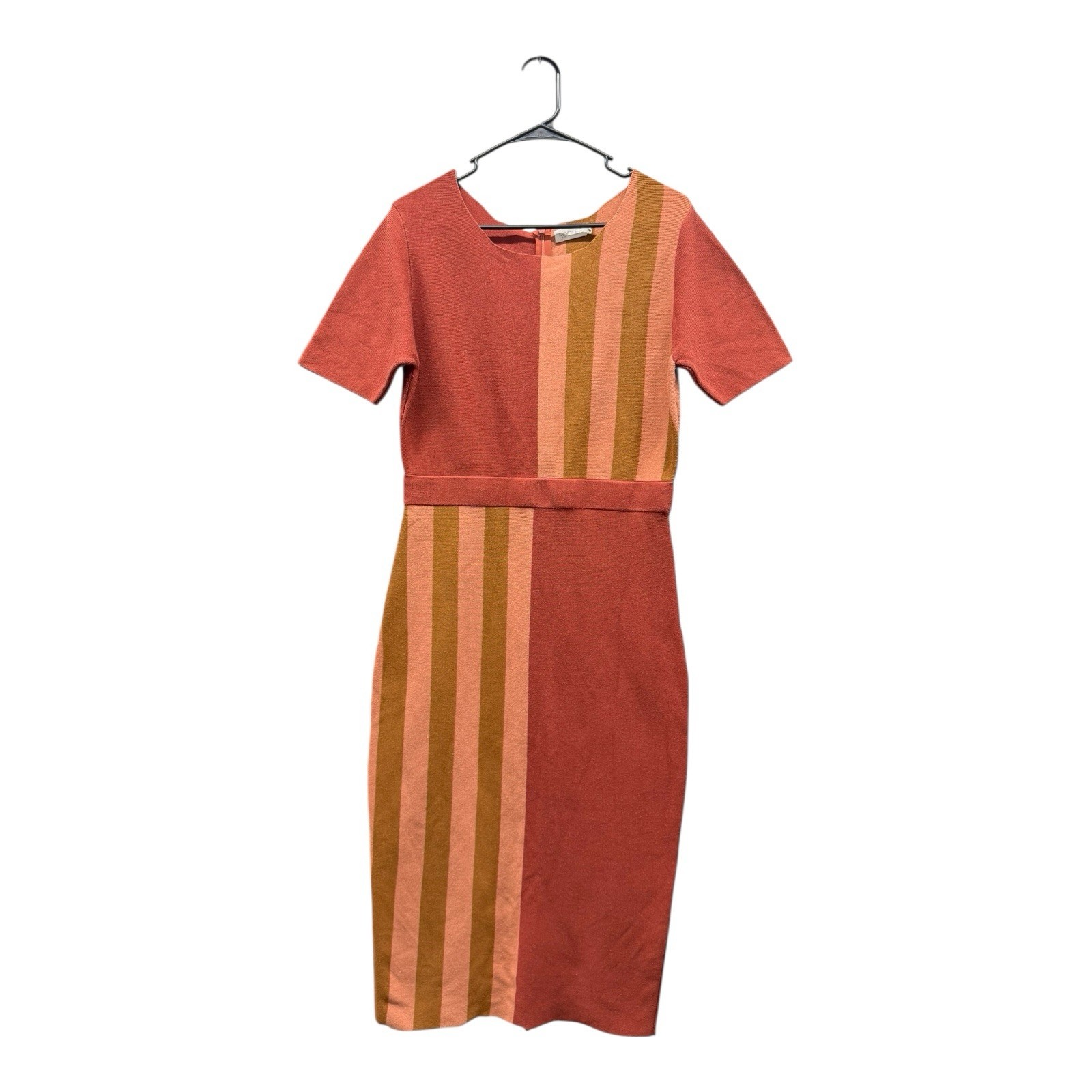Roolee Sunset Lover Knit Midi Dress Geometric Women Size Medium Orange
