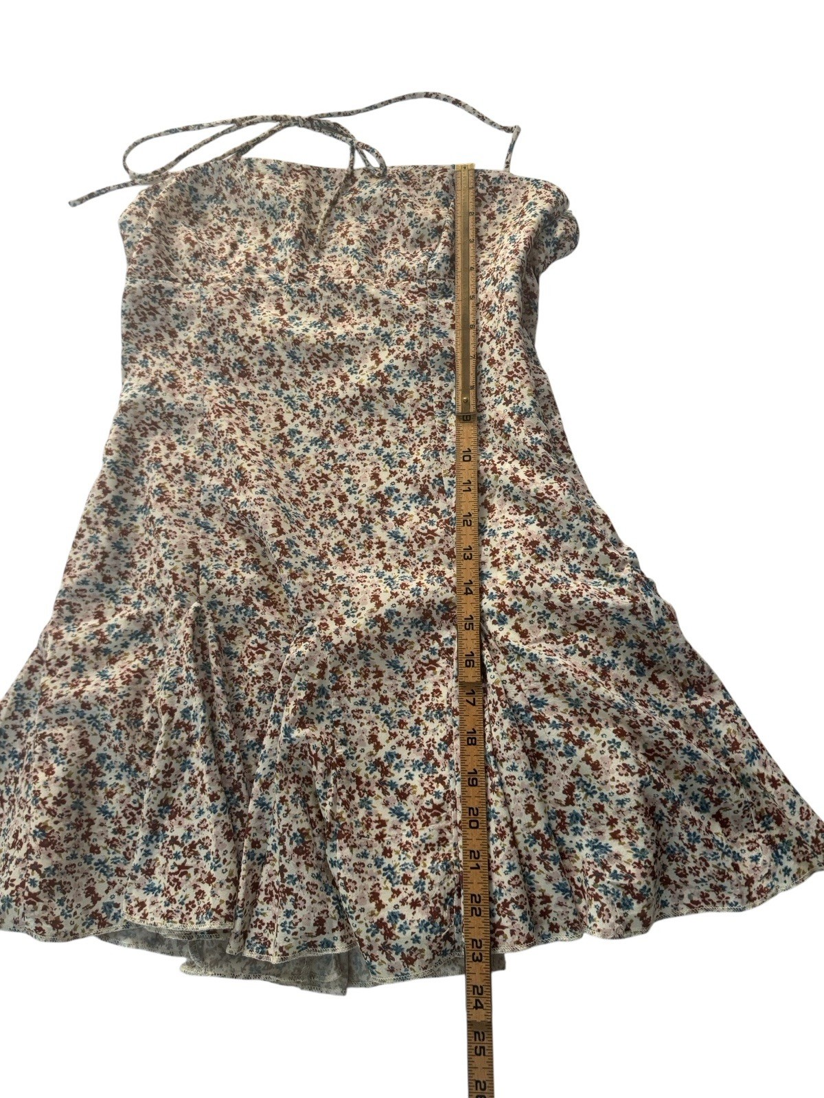 PRINCESS POLLY SZ 4 Mini Dress Brown Blue Floral Fit & Flare Halter Strap #5121