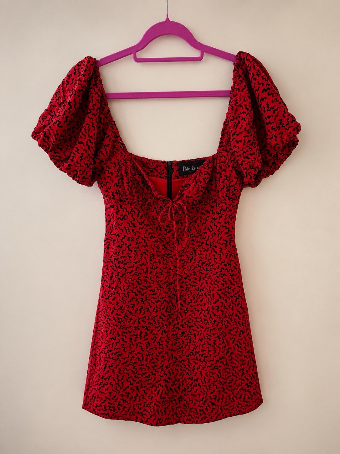 Realisation Par ‘Venus’ Dress – Red Squiggle Silk Mini Dress – Size M
