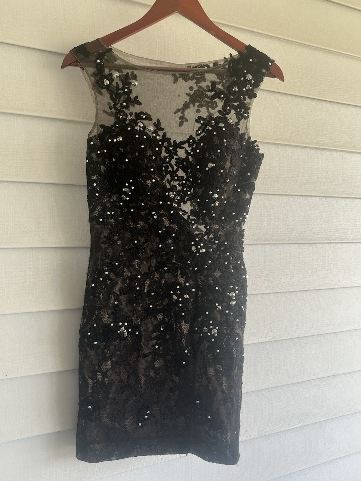 Vtg Morilee Madeline Gardner Dress Black Lace Sheer Mesh Embellished Size 5/6