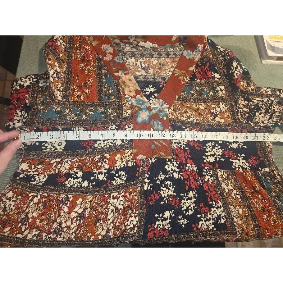 Entro Boho Patchwork Floral Rayon Mini Dress Rust 1X D13038P