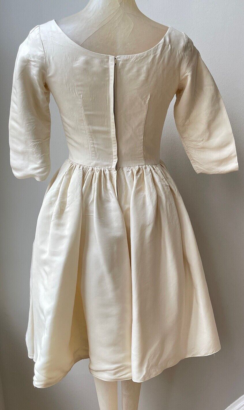 Mid Century Modern 1960s Silk Satin Knee Length Wedding Dress YY682