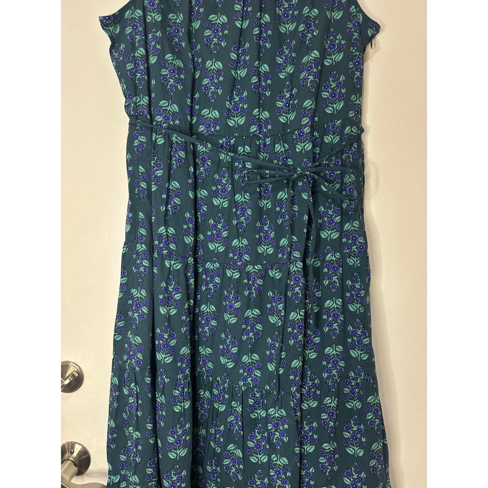 J. Crew Printed Mock Neck Tiered Midi Dress Warm Spruce Green Blue Size 16 NWT