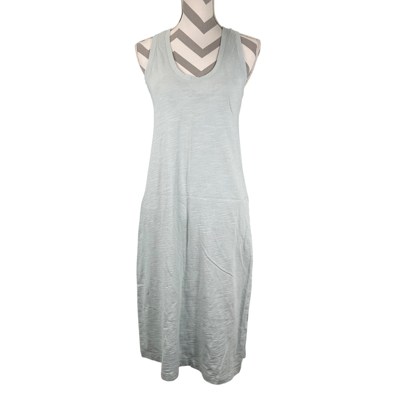 James Perse Light Aqua Blue Green Slub Jersey Racerback Midi Dress Womens Size 2