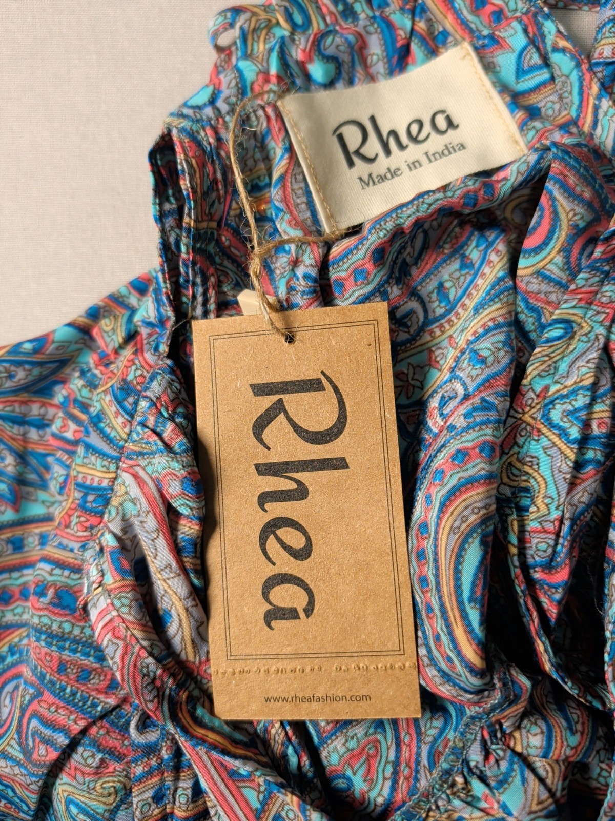 Rhea Women One Size Silk Blend Teal Pink Paisley Maxi Dress Boho Tiered Festival