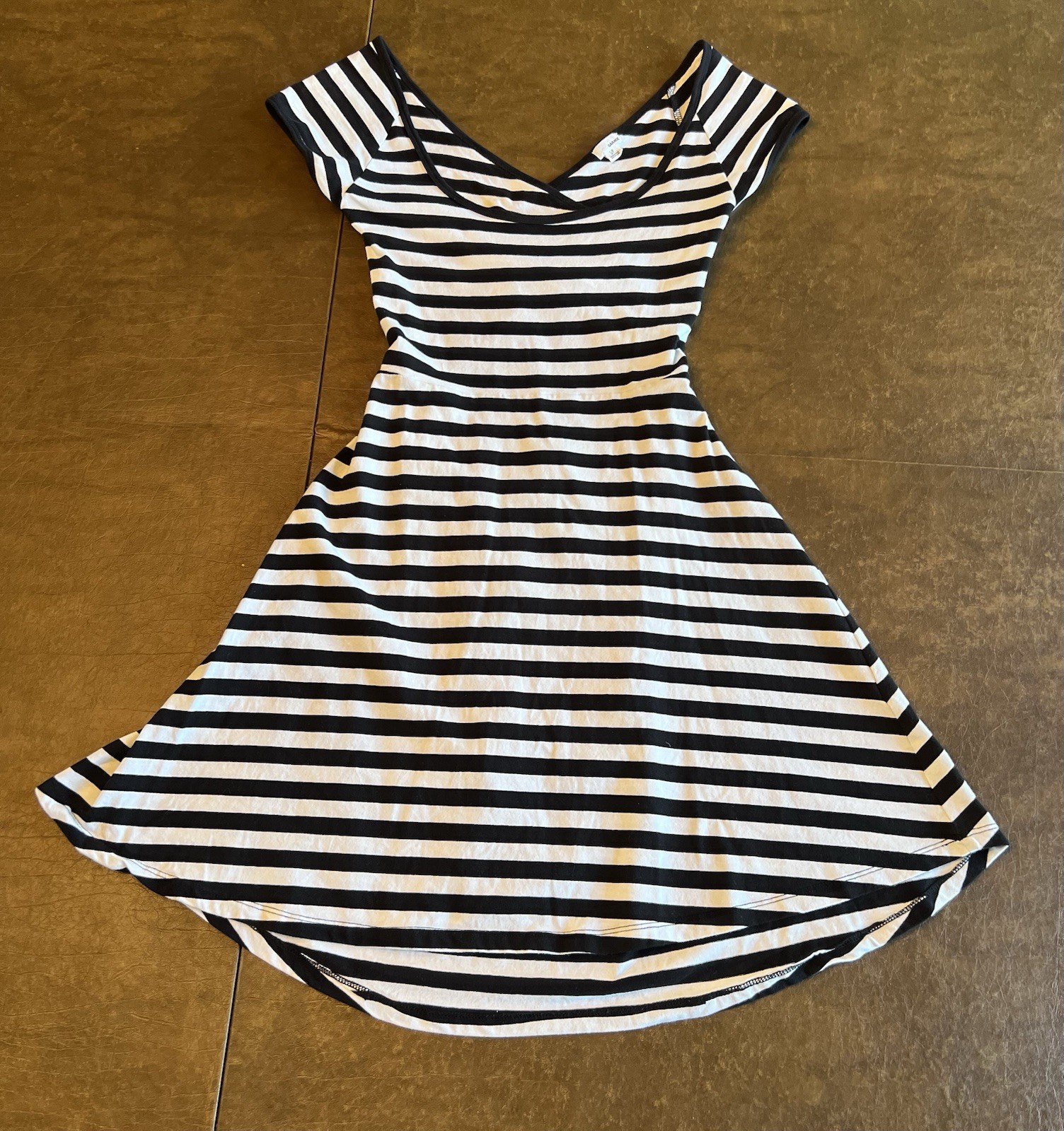 Garage S/P Mini Dress Black White Stripe Lightweight Stretch Fabric