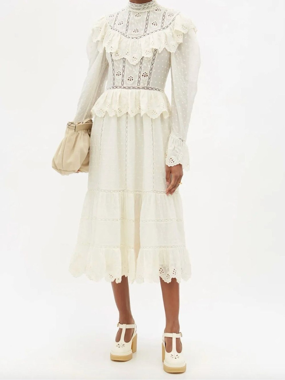 Ulla Johnson Fleur Embroidered Lace Ruffle Victorian Midi Dress Women’s 8