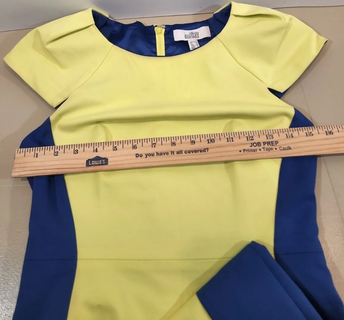 Belle Badgley Mischka Pencil Sheath Dress Womems Size 2 Yellow Blue Color Block