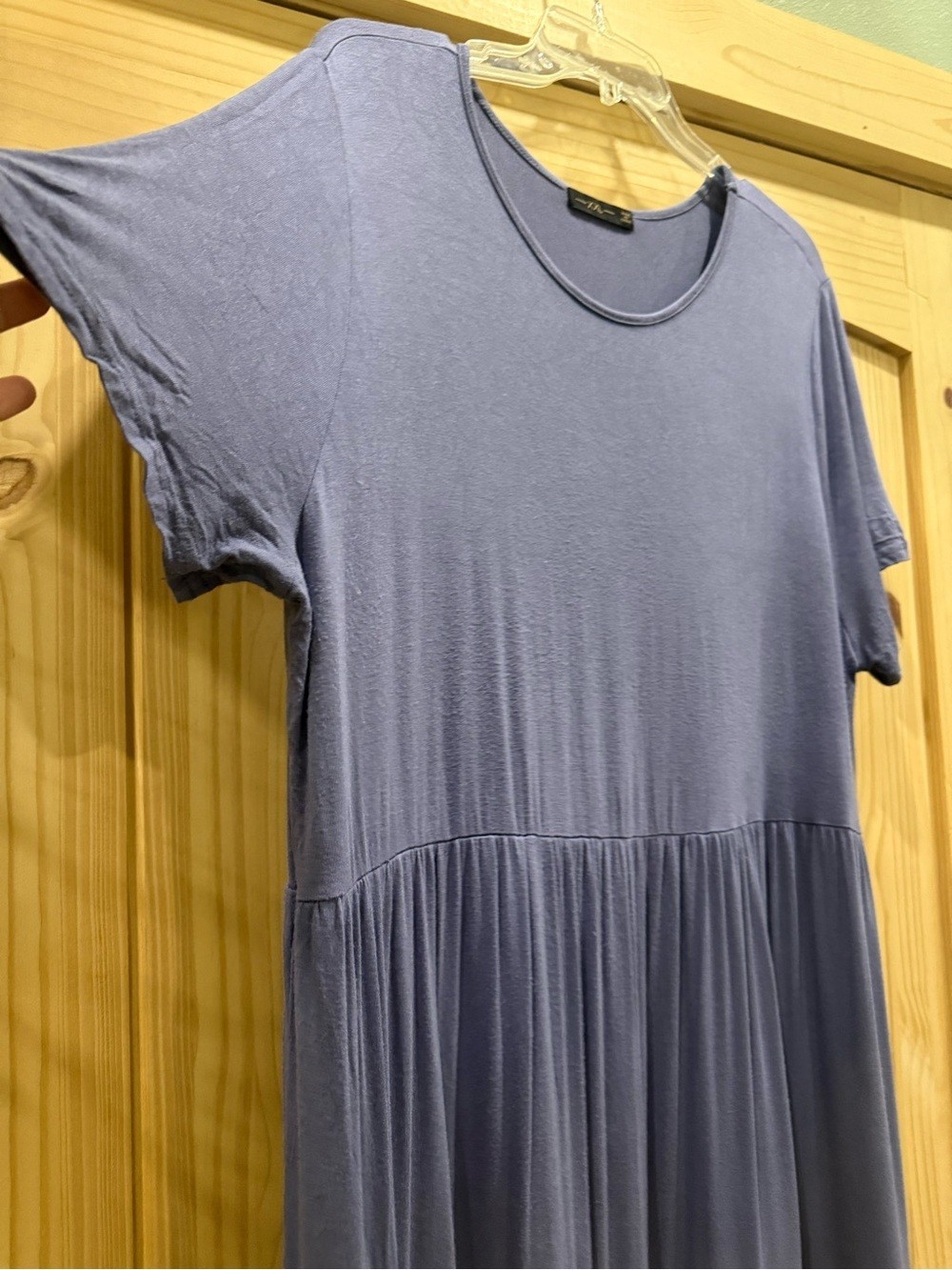 Women’s Basic Tiered Blue Short Sleeve Dress – Dusty Periwinkle