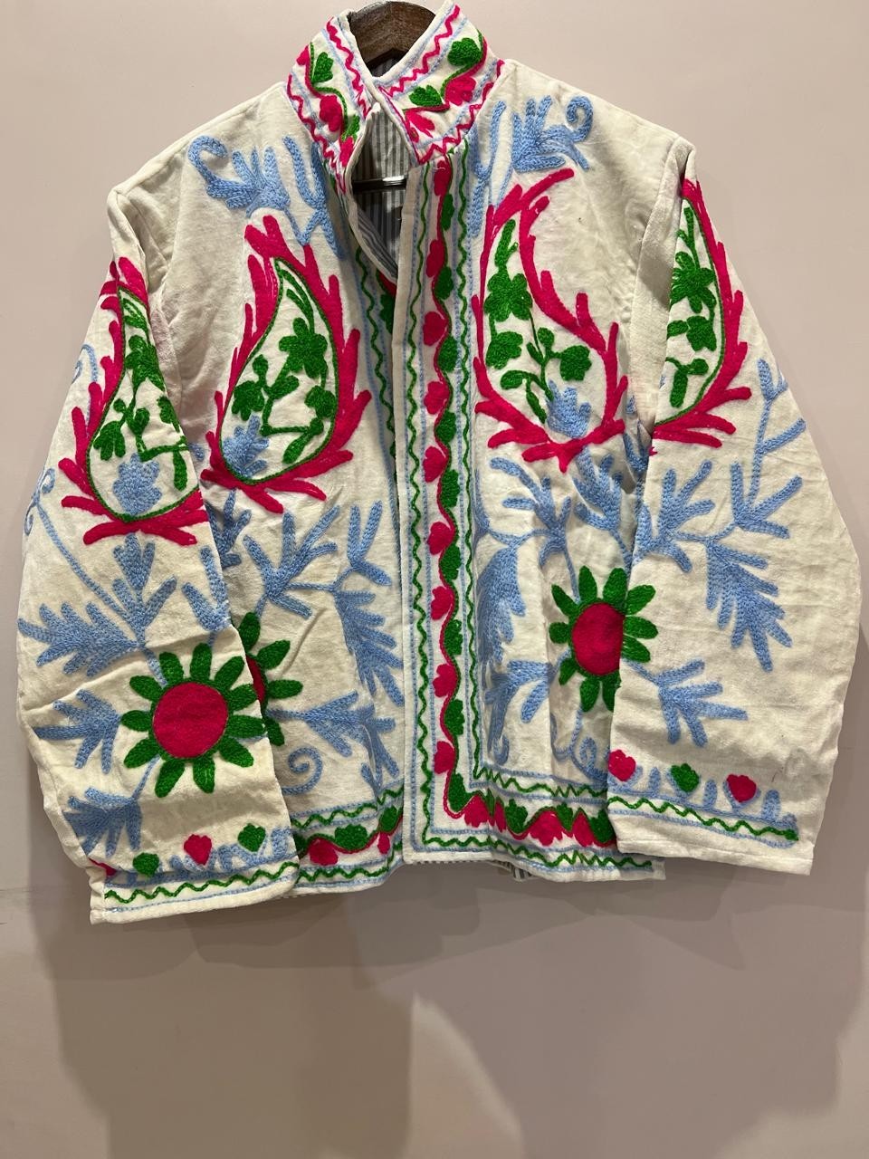 Handmade Hand-Embroidered Leopard Floral Velvet Jacket, Velvet Embroidered