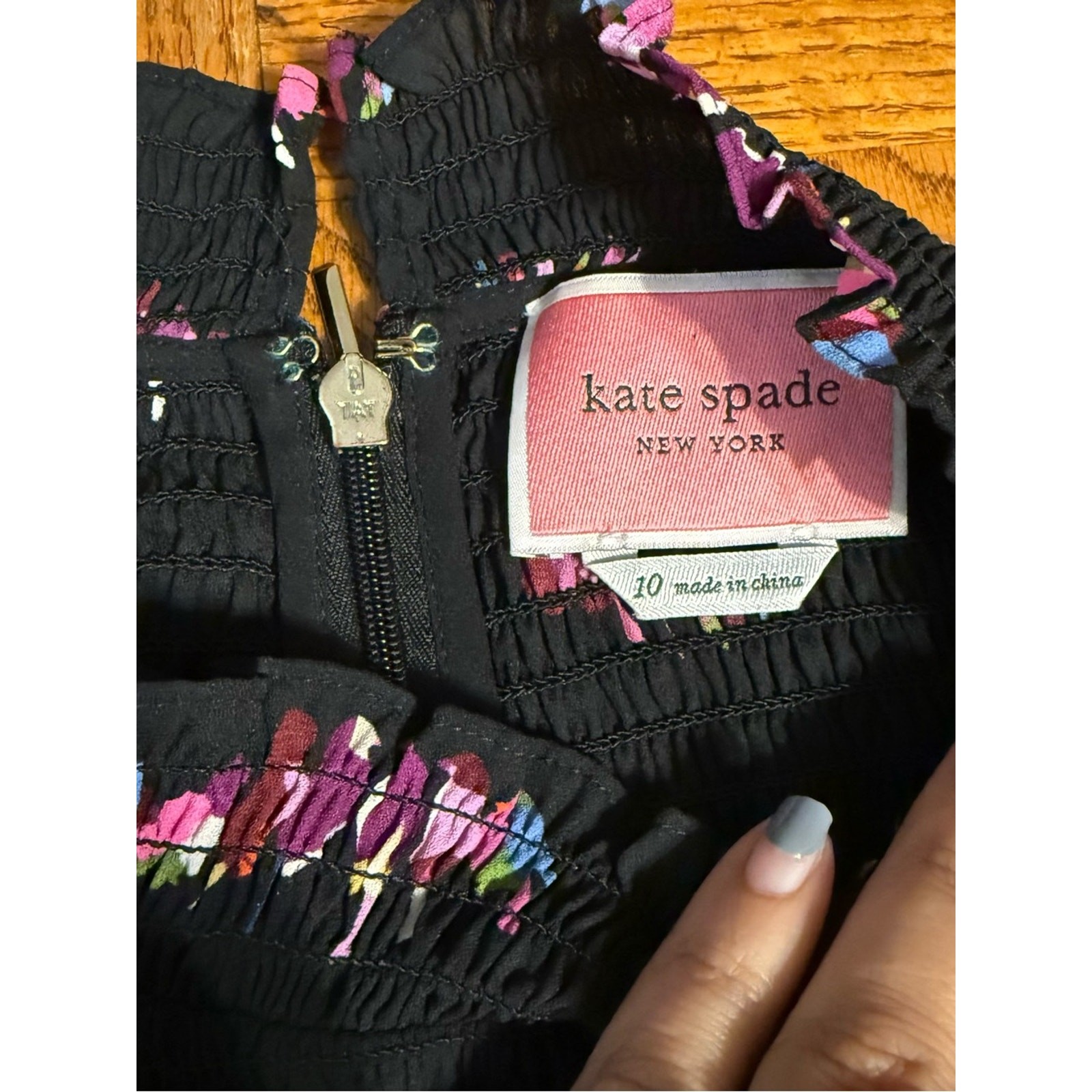 Kate Spade Love Birds Smocked Long Sleeve Knee Length Dress Sz 10