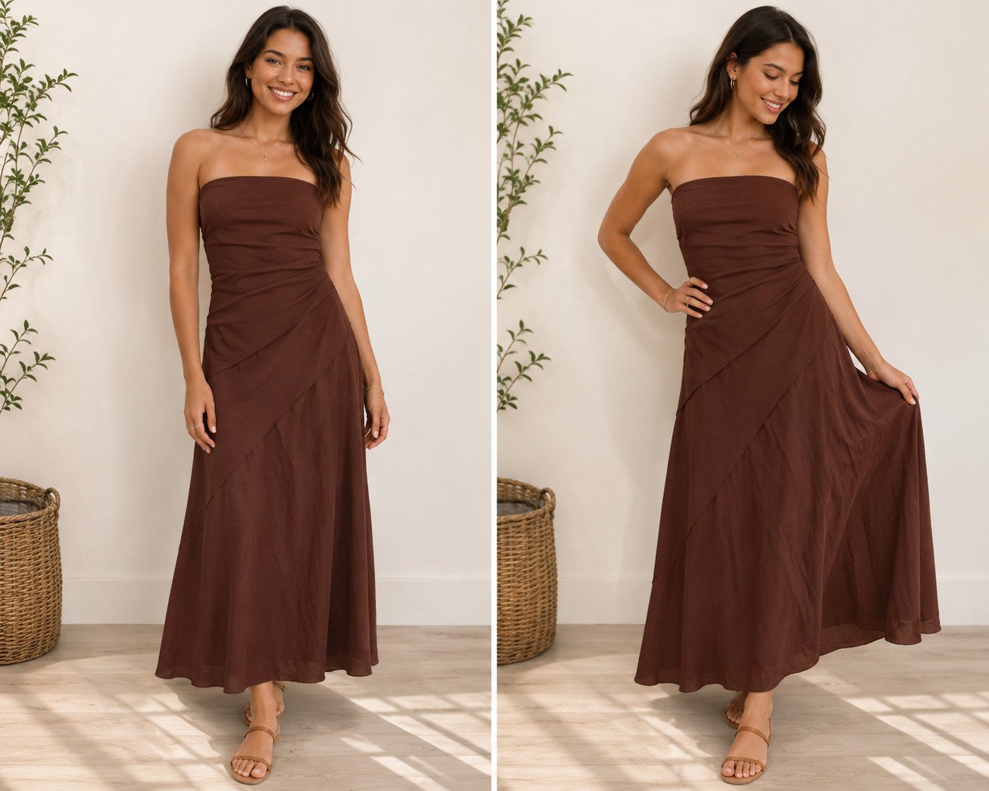 Women’s Chocolate Brown Strapless Maxi Dress Formal Evening Wedding Size