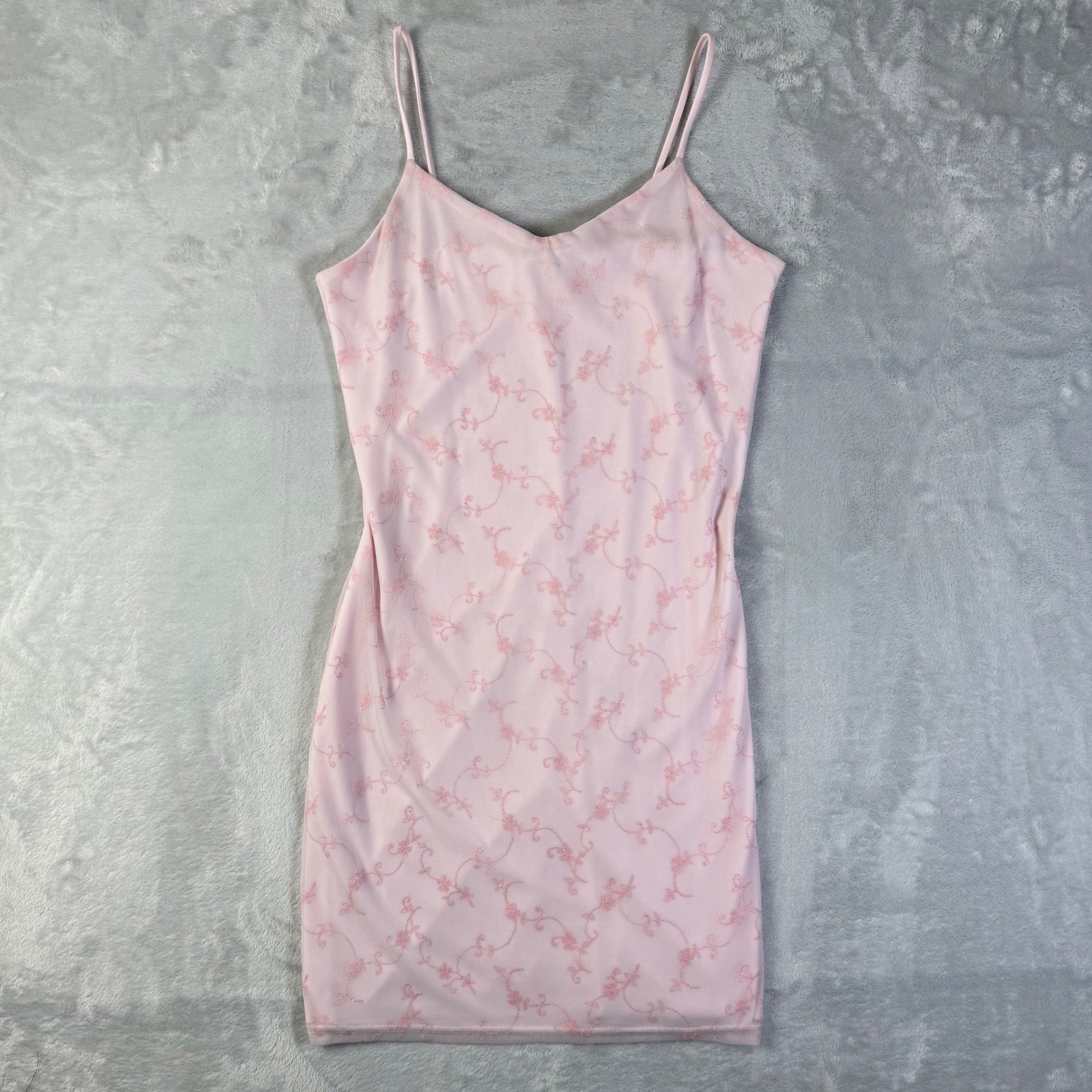 Y2k M Collection Baby Pink Floral Mini Slip Dress Embroidered Embellished