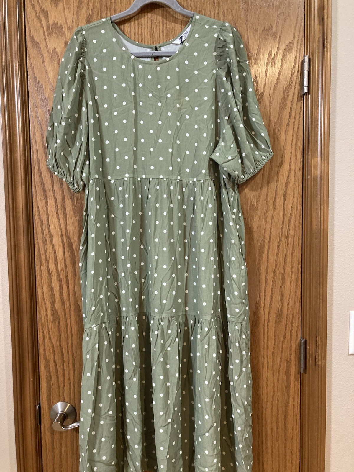 Smash+Tess NWT Boardwalk Maxi Dress, Size Large, Green/Cream Polka Dot, Pockets