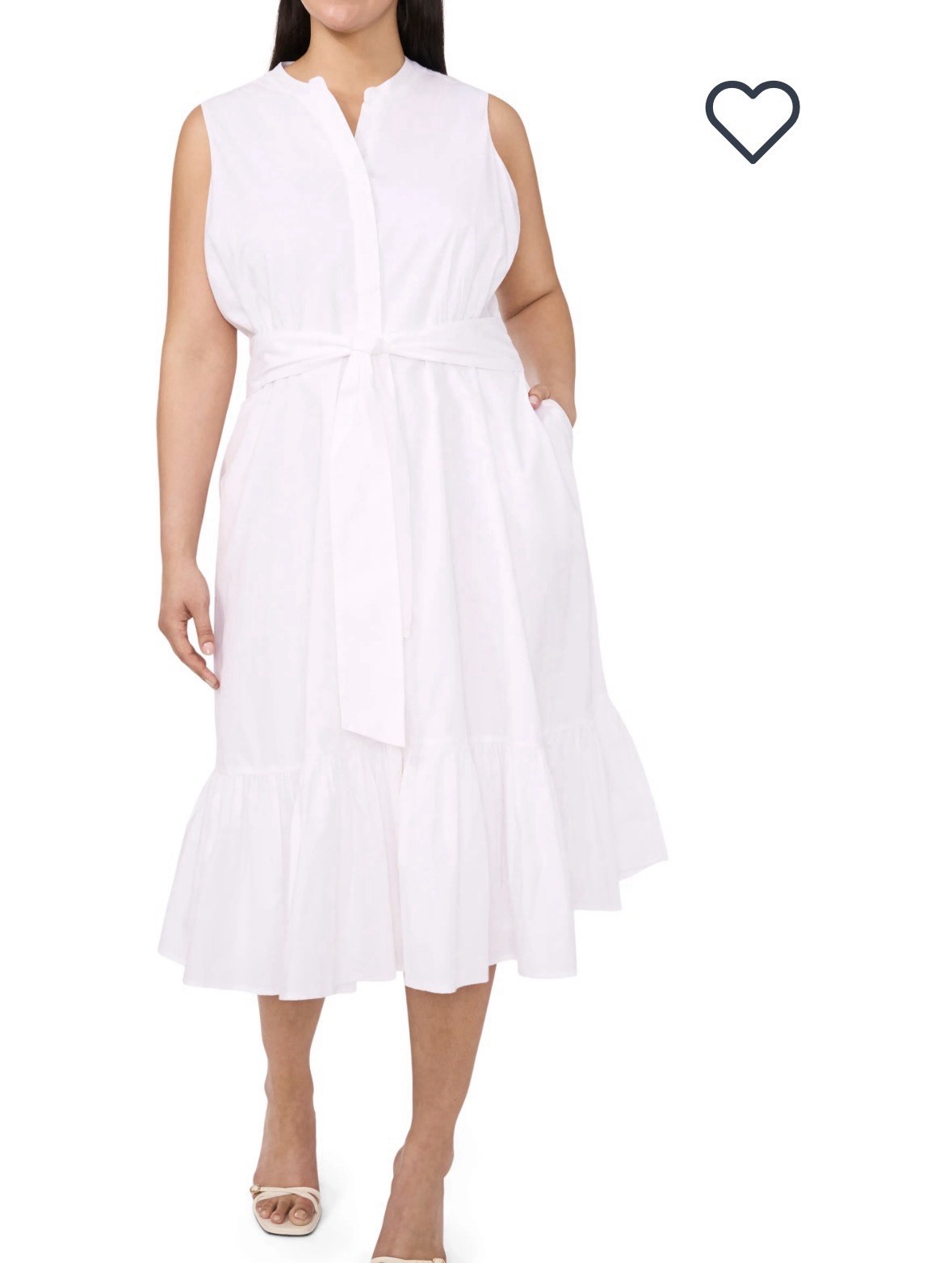 Halogen white cotton Button Up Midi dress xl, Ties And Pockets.