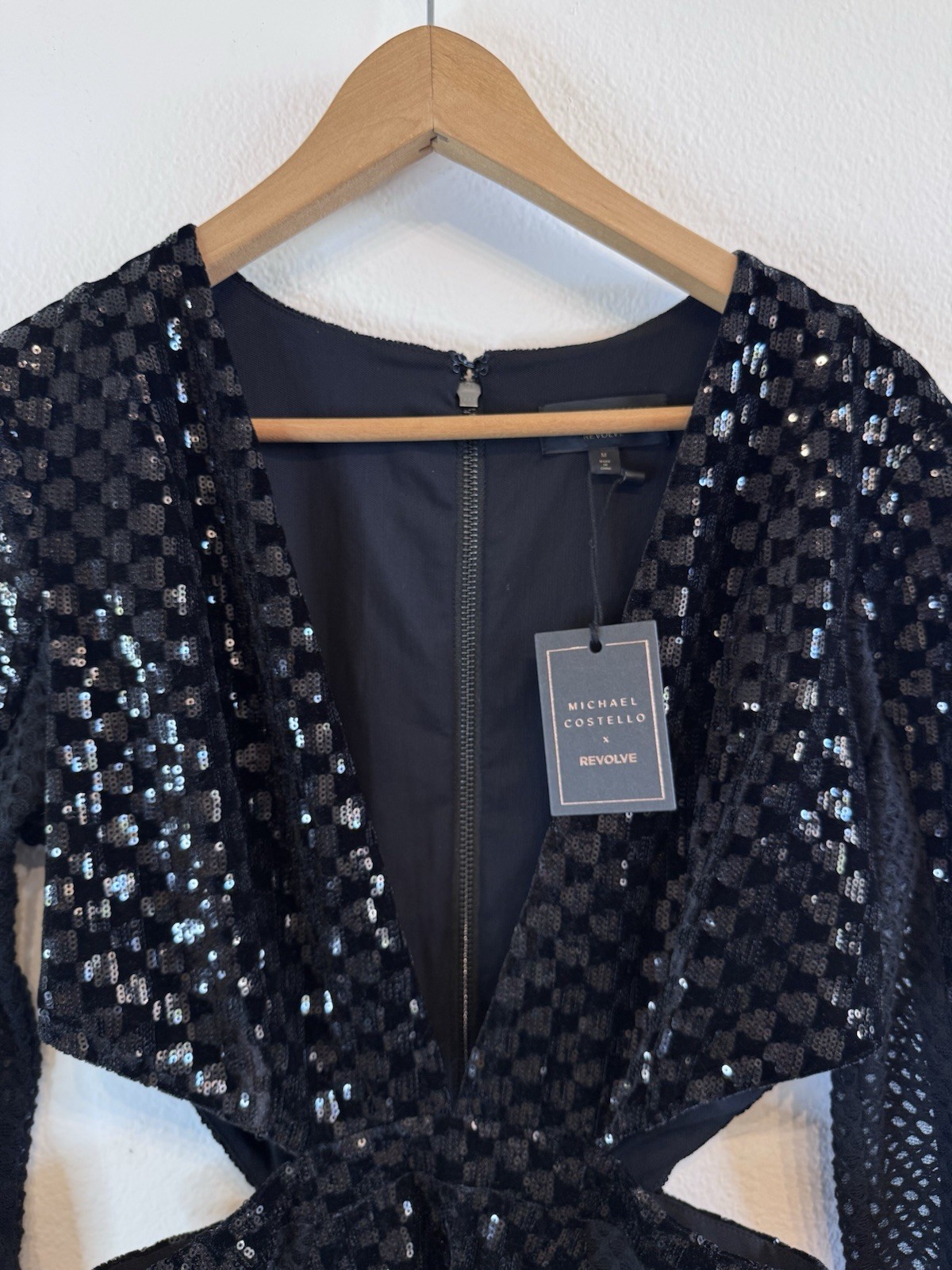 Michael Costello X Revolve Elise Mini Dress Black Sequin Cut Out Medium NWT