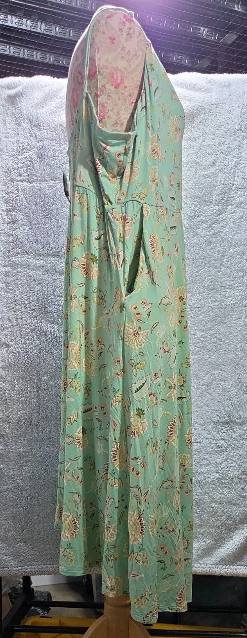 Torrid Midi Super Soft Button-Front W/ Pockets Green Floral Skater Dress 5 XL