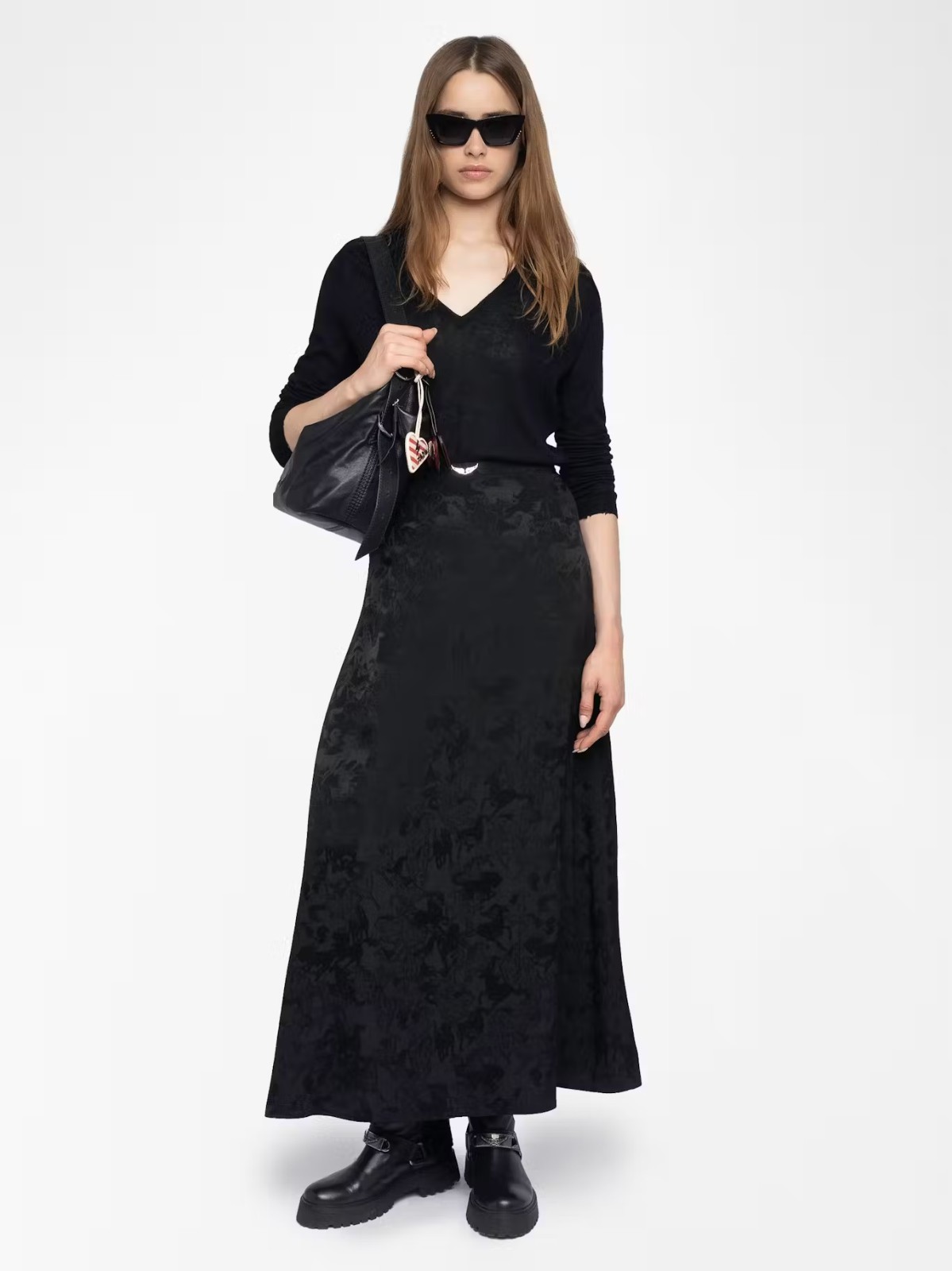 AUTHENTIC Zadig&Voltaire Women 100% Silk Jacquard Black Full Skirt Dress XS-L