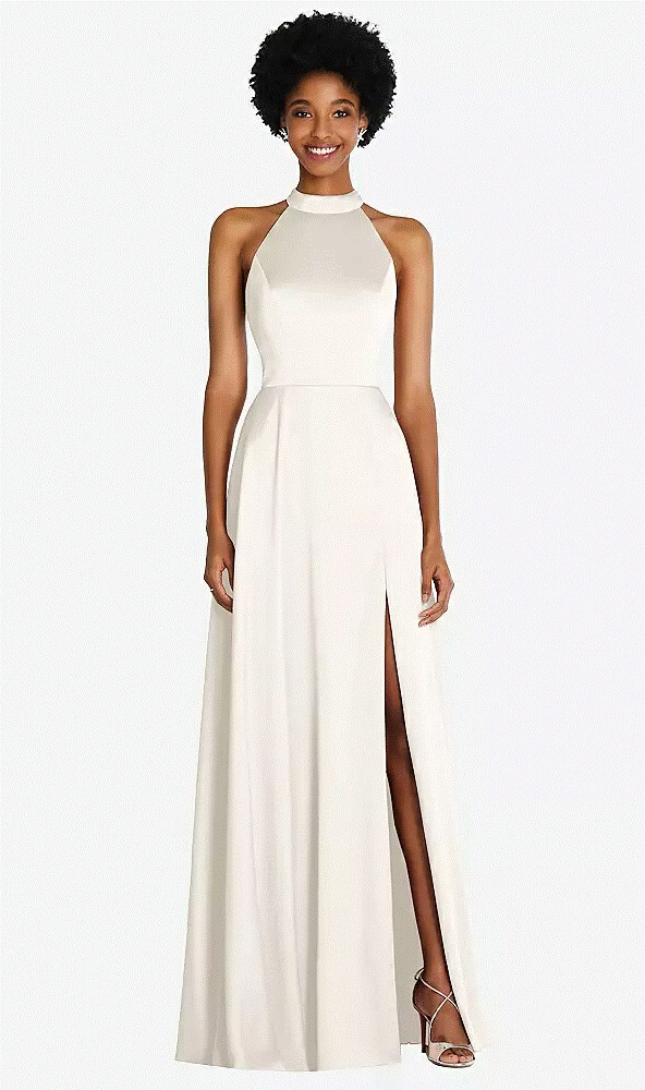 Stand Collar Cutout Tie Back Maxi Dress with Front Slit..TH090..Ivory…Size XS
