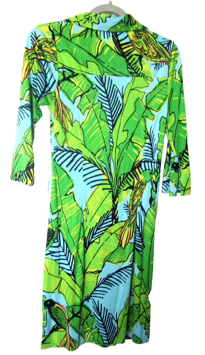 Lilly Pulitzer 100% Silk Half Button Tropical Leaf Print Dress 3/4 Sleeves Sz 4