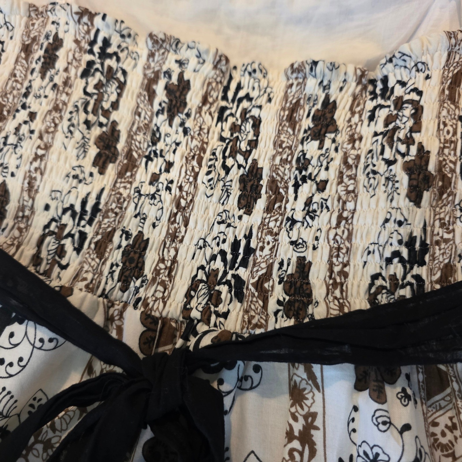 Jonathan Martin Womens Cotton Floral Maxi Dress Beaded Strapless Black Tan 12