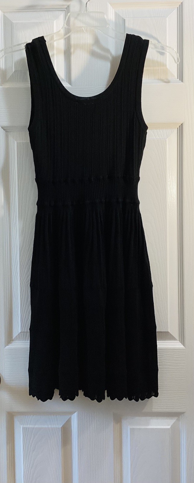 Black Solid Ribbed Knit Sweater Dress Fit & Flare Scoop Neck Sleeveless L