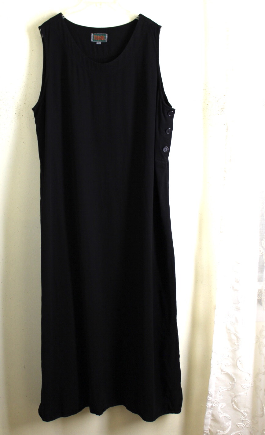 Tianello Sz XL Classic Black Artsy Lagenlook Long 100% Tencel Jumper Dress