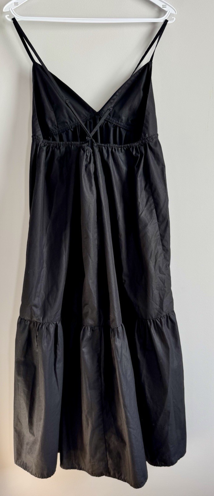 FOREVER 21 Women’s Black Solid V-Neck Adjustable Spaghetti Strap Midi Sundress L