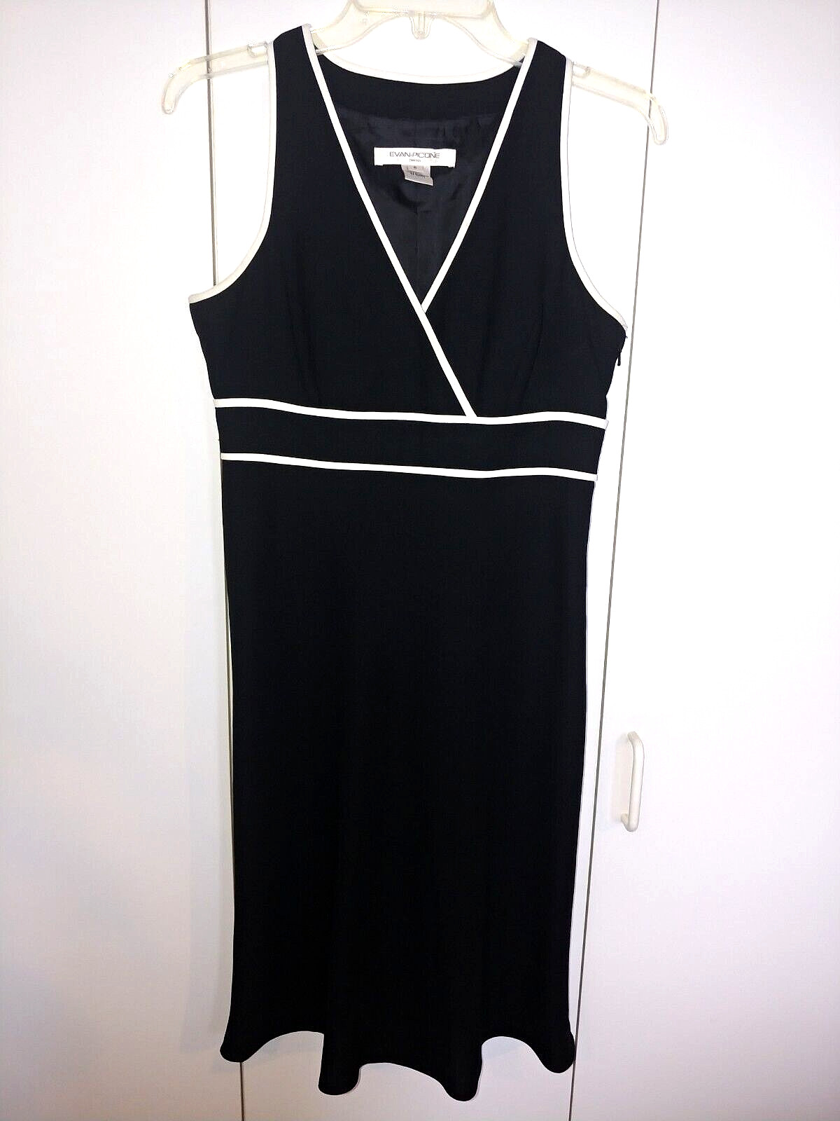 EVAN-PICONE LADIES SLEEVELESS BLK HIGH-WAIST CROSS-OVER “V” NECK DRESS-6-WORN 1