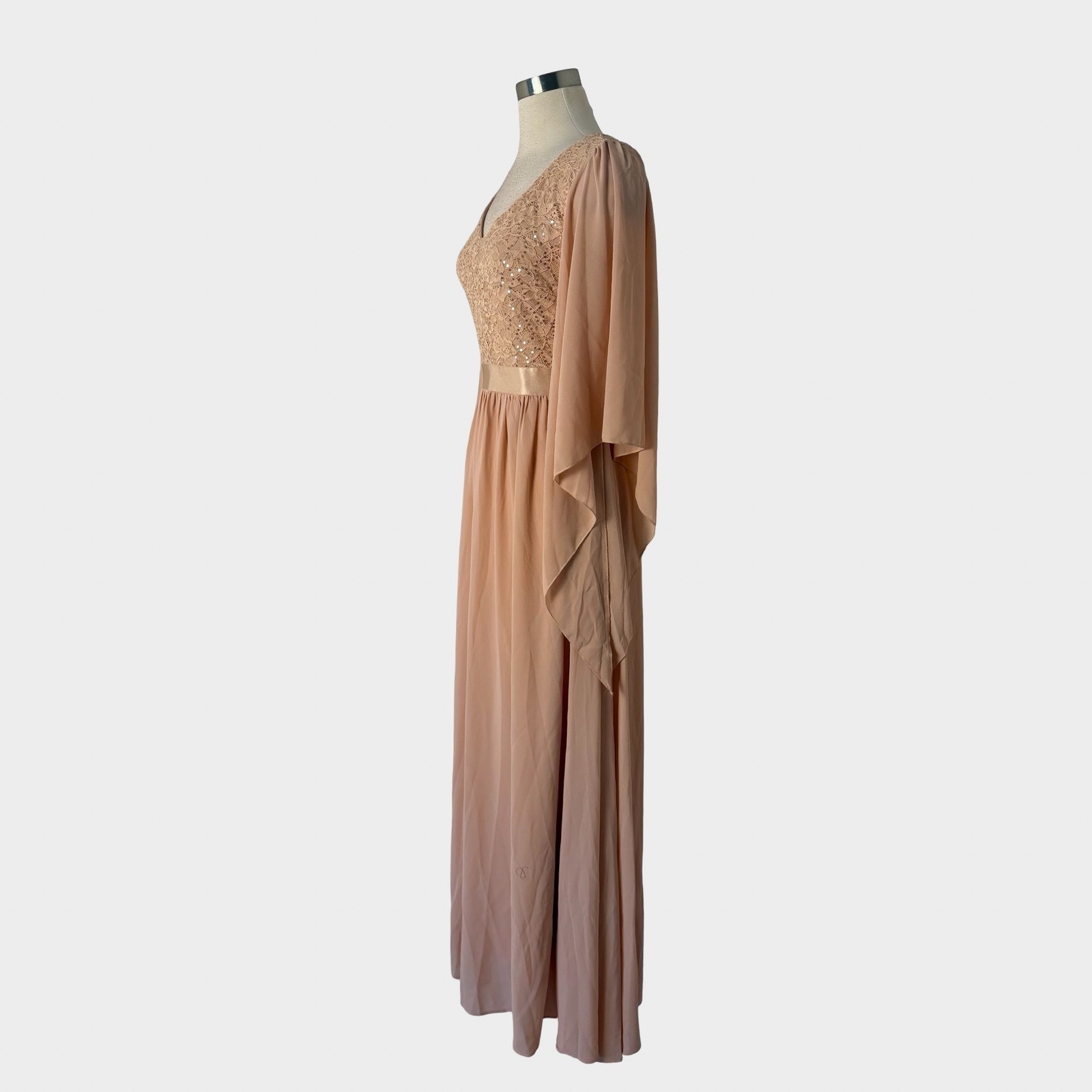 Miusol Champagne Pink Lace Sequin Maxi Dress Angel Sleeve Medium Fairycore