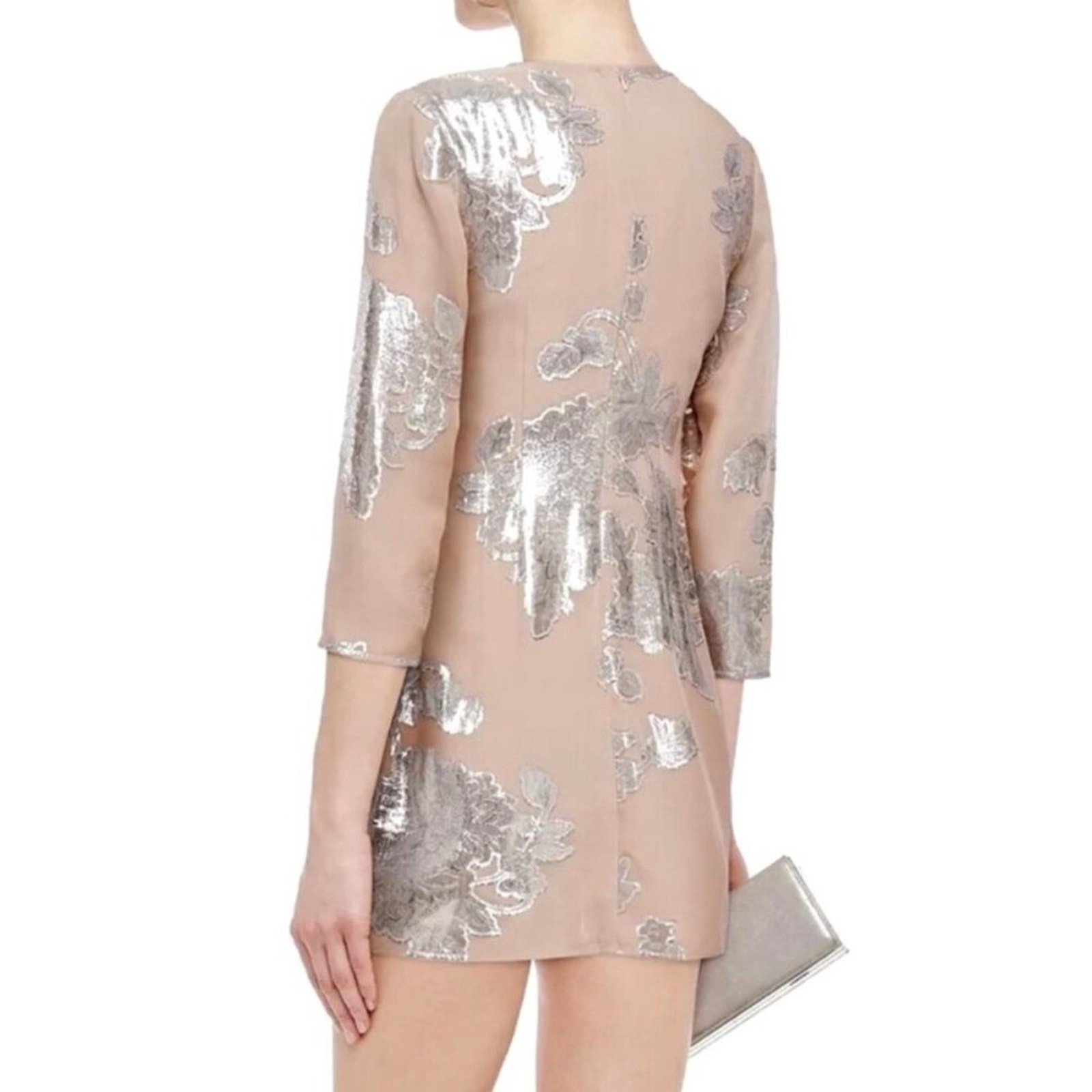 Self-Portrait Metallic Fil Coupe’ Ruffle Minidress in Blush Pink Sz 4 Sprng 2016