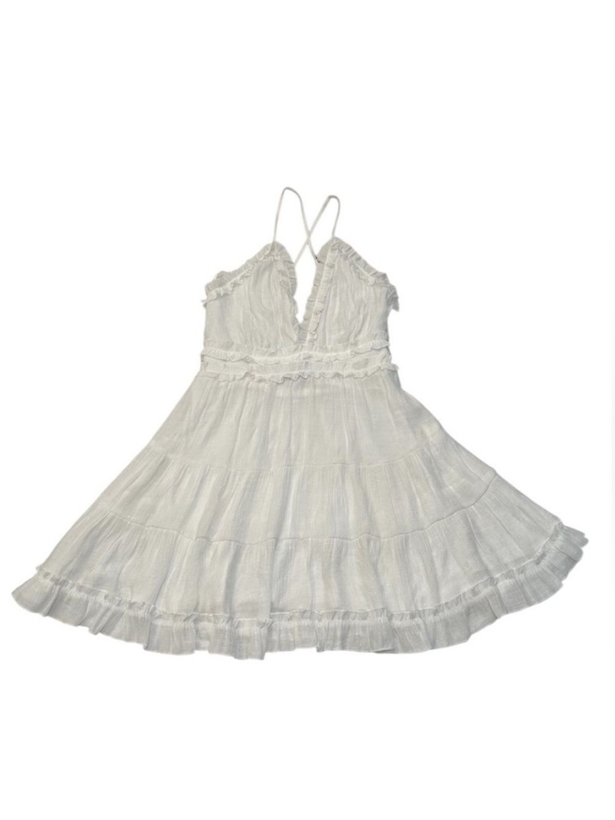 Aakaa White Ruffled Tiered adjustable Spaghetti’s Straps Mini Dress Size M