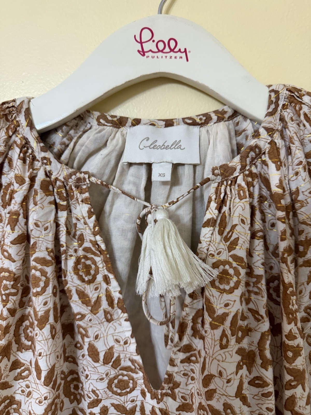 Cleobella Rosy Mini Dress XS Tamil Block Print Blouson Sleeves Cottagecore Boho
