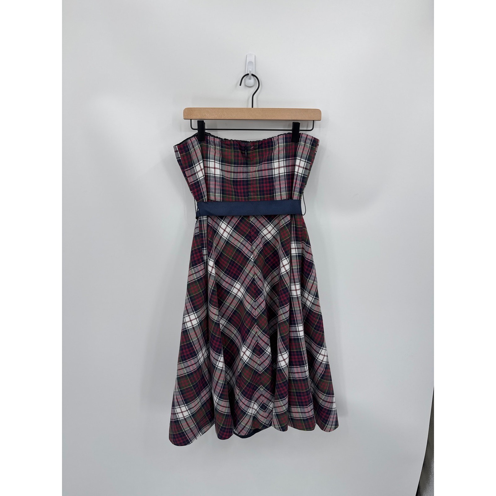 Tommy Hilfiger Strapless Plaid A Line Dress Navy Bow Detail Size 8 Nwt