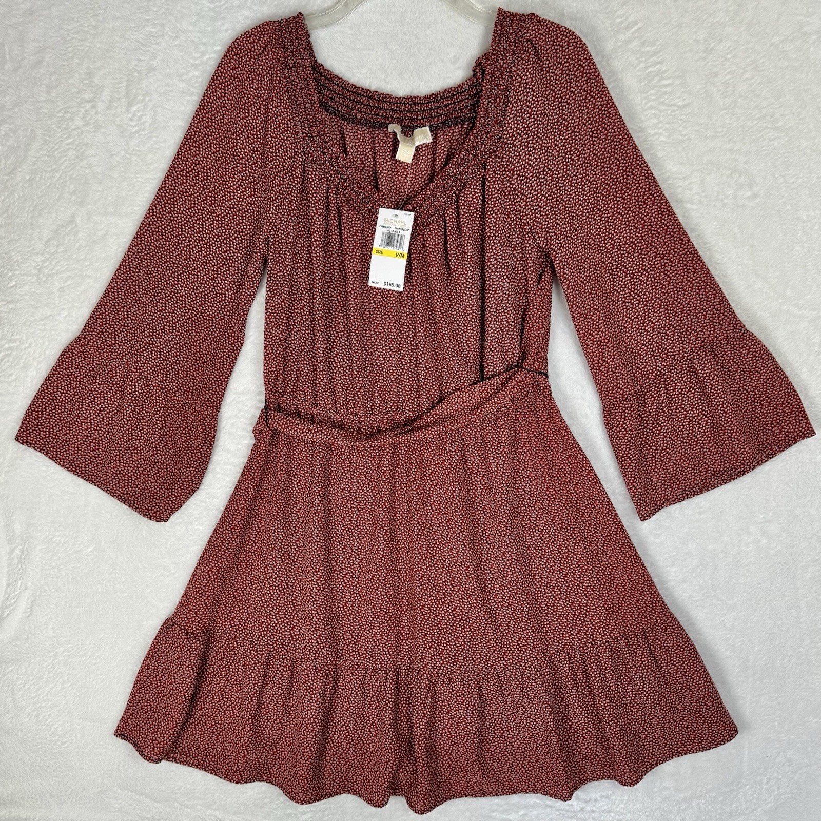 NWT Michael Kors Floral Peasant Fit & Flare Dress Size M P Belted Flare Sleeve