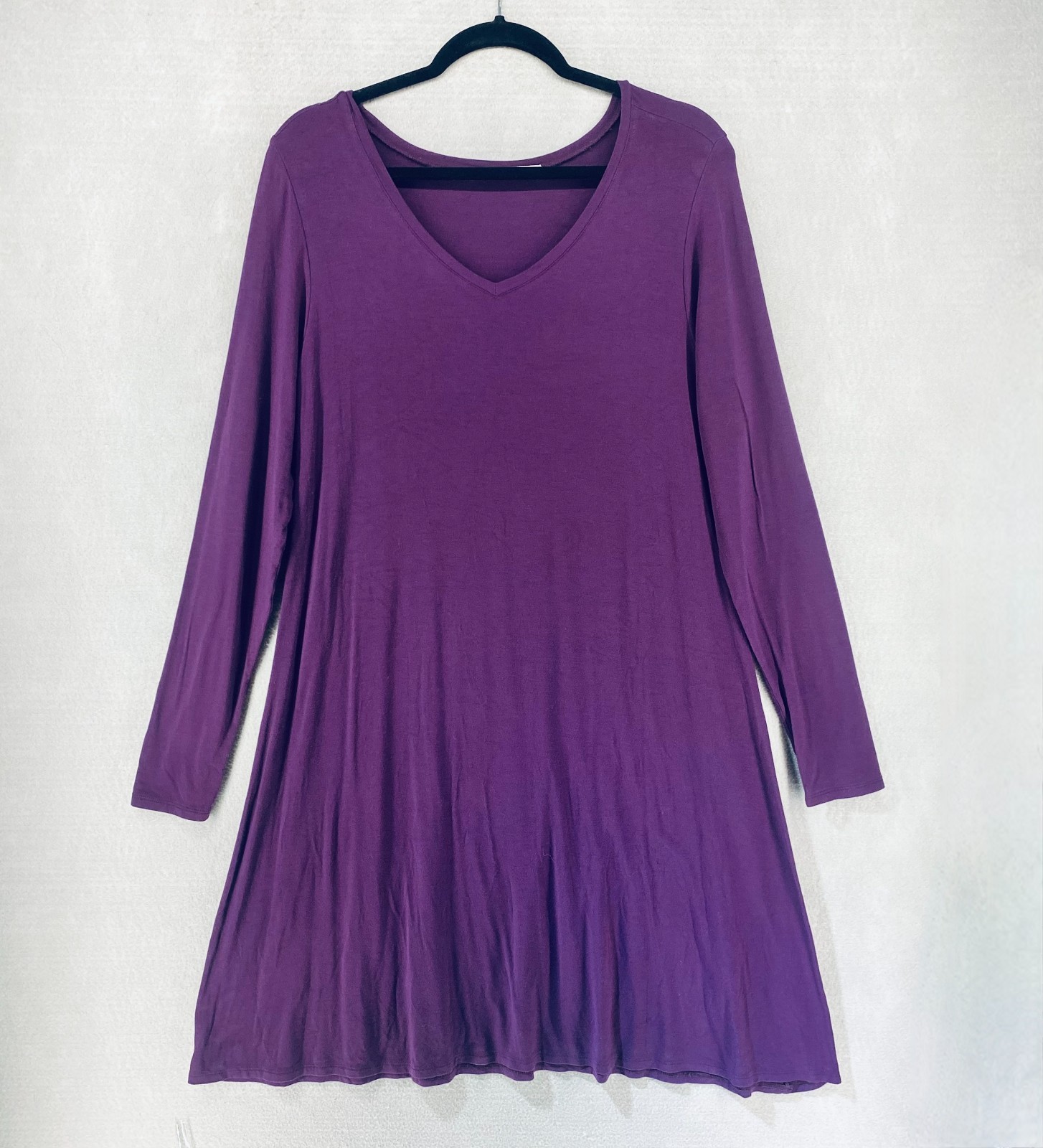 Peruvian Connection Dress Womens L Purple Stretch Long Sleeve Minimalist