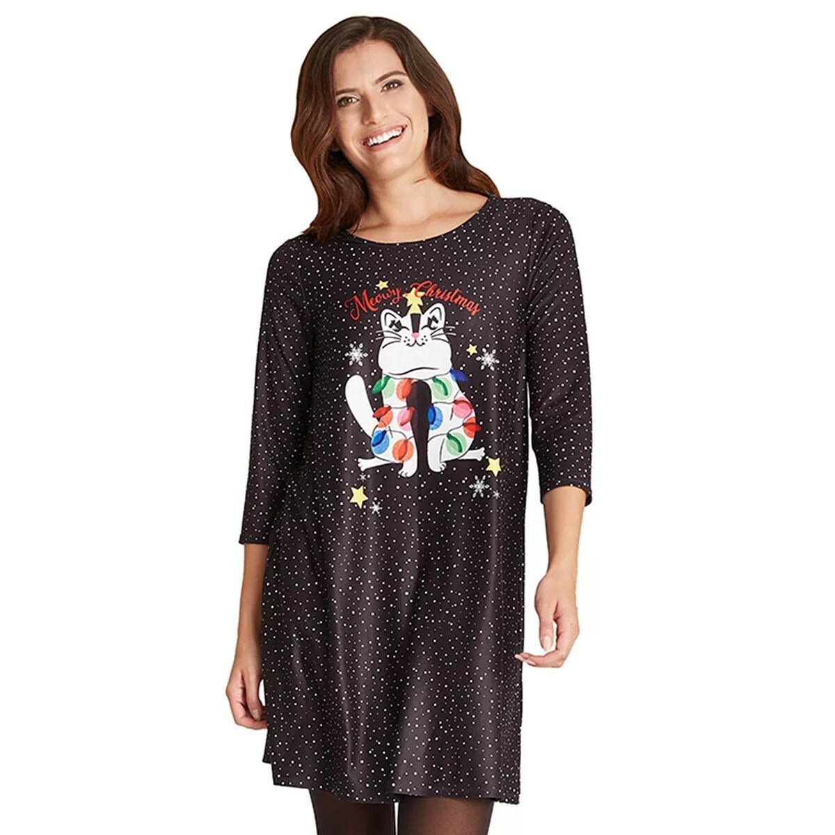 Holiday Cat Lover XL Christmas Kitty Kitten Feline Tunic Swing Dress Works New