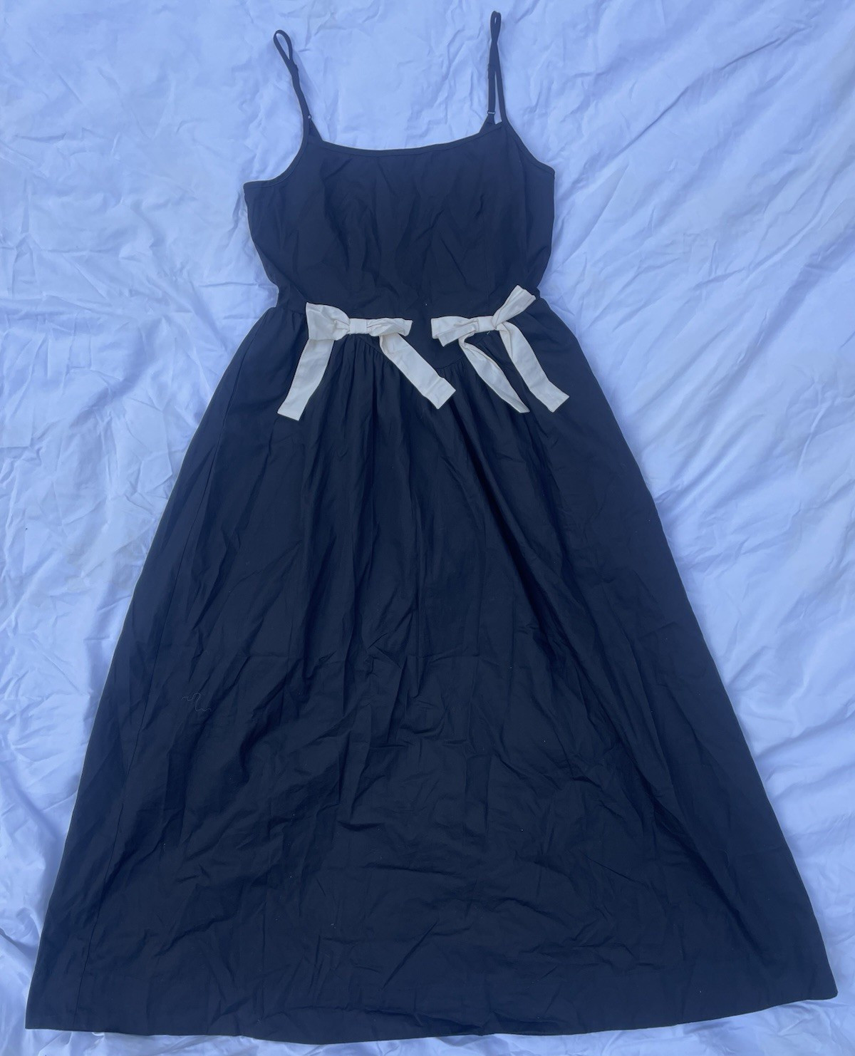 Moon River Black Ivory A-Line Midi Dress Tank Strappy Adjustable Bow Belt S
