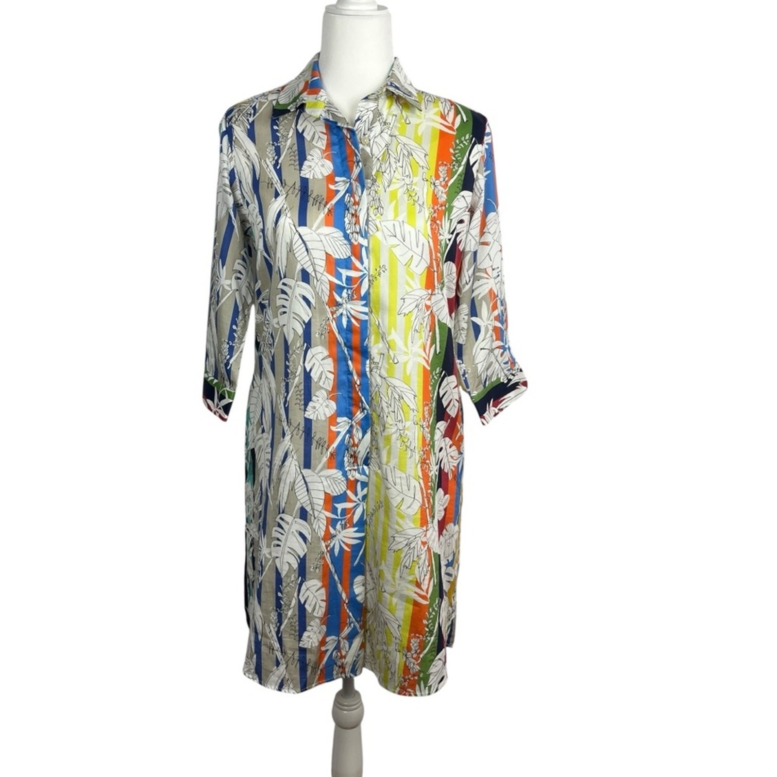 VILAGALLO Womens Shift Shirt Dress Colorful Print 6-8 US/40 EU Italian Resort