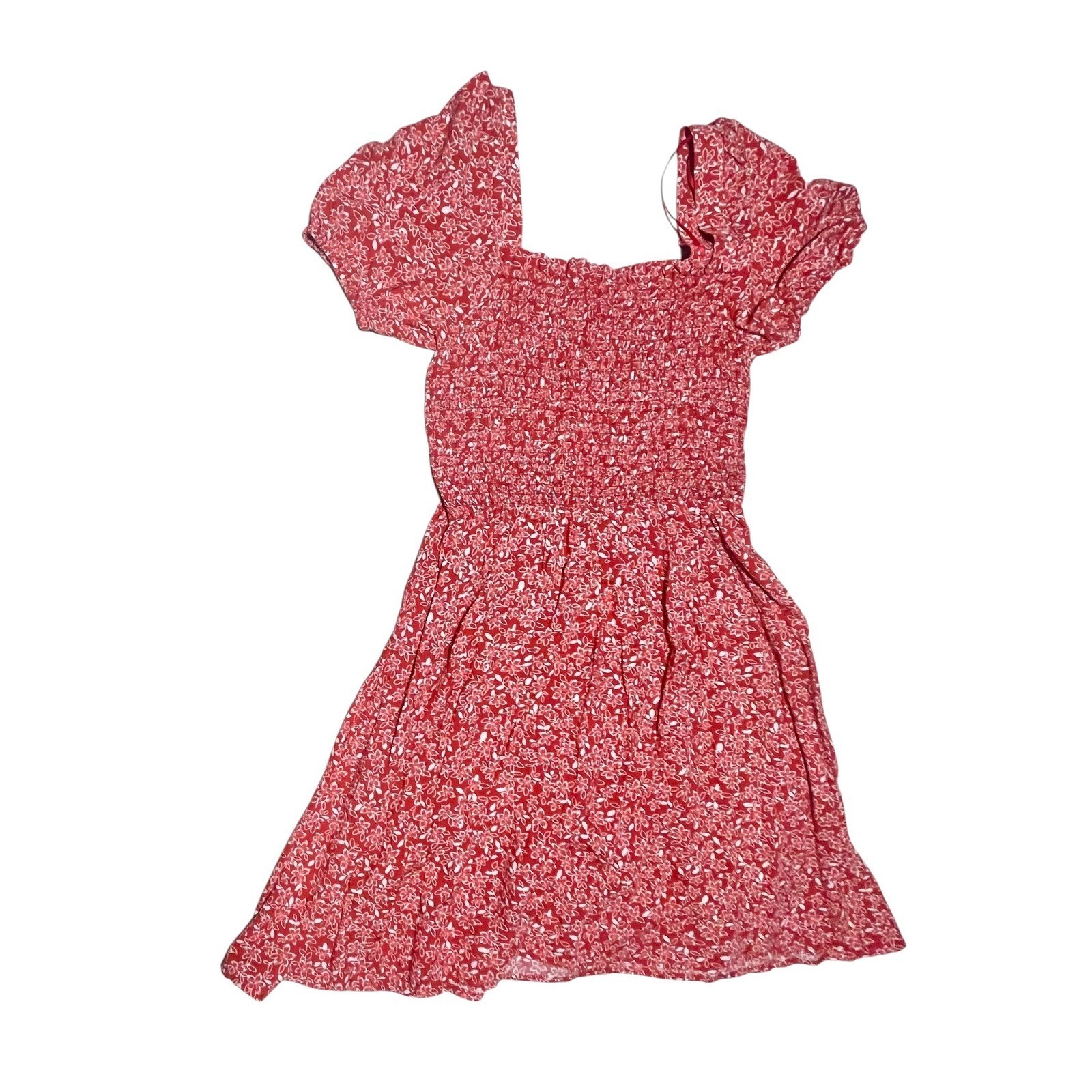 Copper Key Red Floral Smocked Puff Sleeve Mini Dress Square Neck NWT Size S