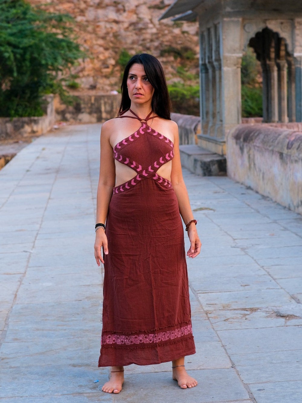 Bohemian Cotton Maxi Dress beachwear off shoulder ethnic backless for women