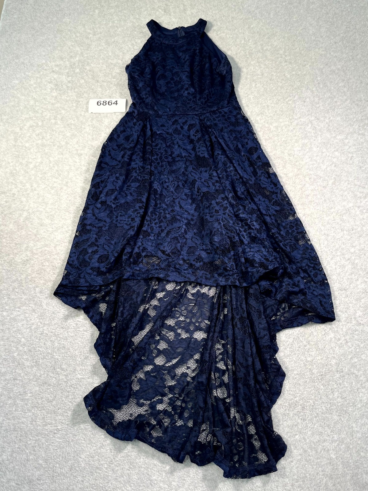 Dressystar Cocktail Party Dress Womens Small Blue Lace Floral Hi Low Halter Neck