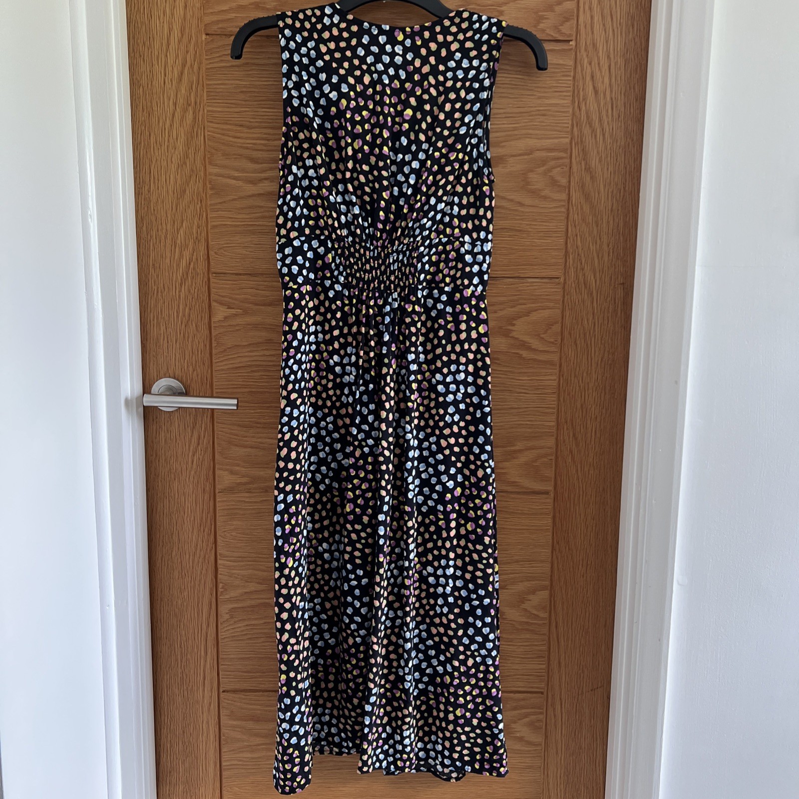 Nobody’s Child Black Dot MultiColour Midi Dress Button Down Sleeveless 8 viscose